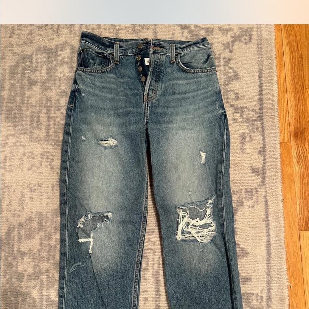 Etica Blue Distressed Ankle Jeans